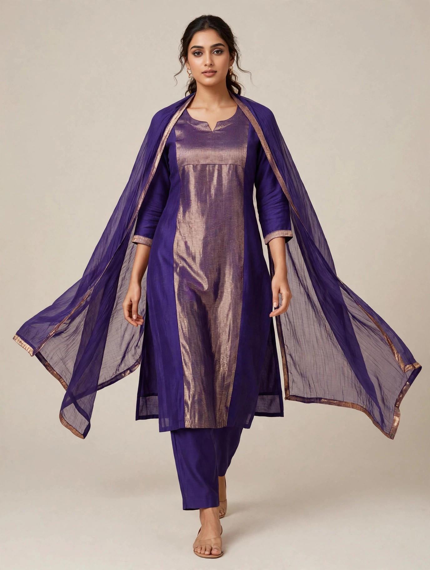 Pure Viscos Mul Chandery Suit with Jari Lining
